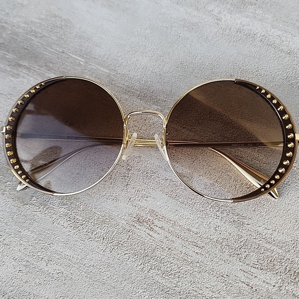 Alexander McQueen Round-Frame Metal Sunglasses Gold Women's Made in Italy